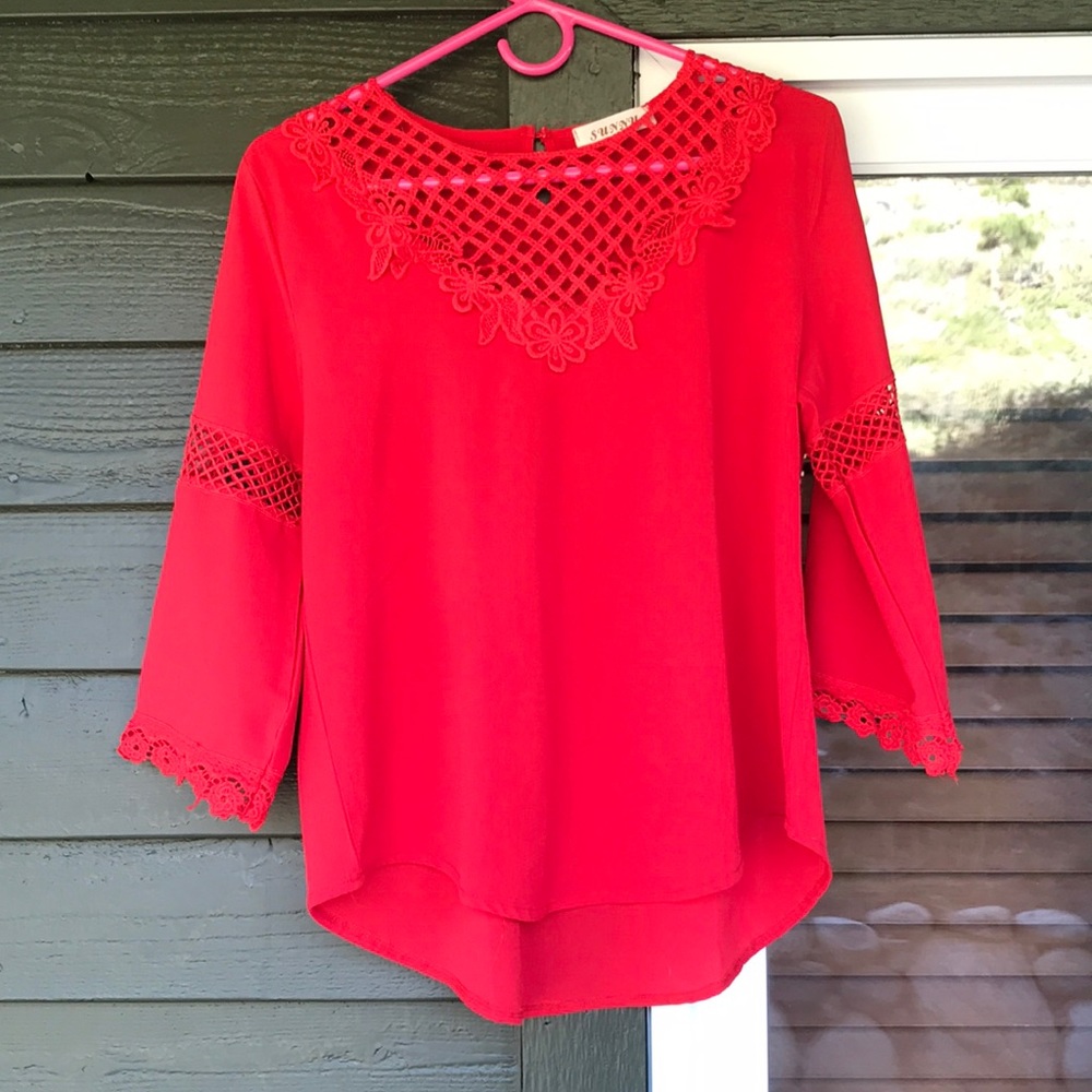 “Sunny” bright red blouse with cut outs